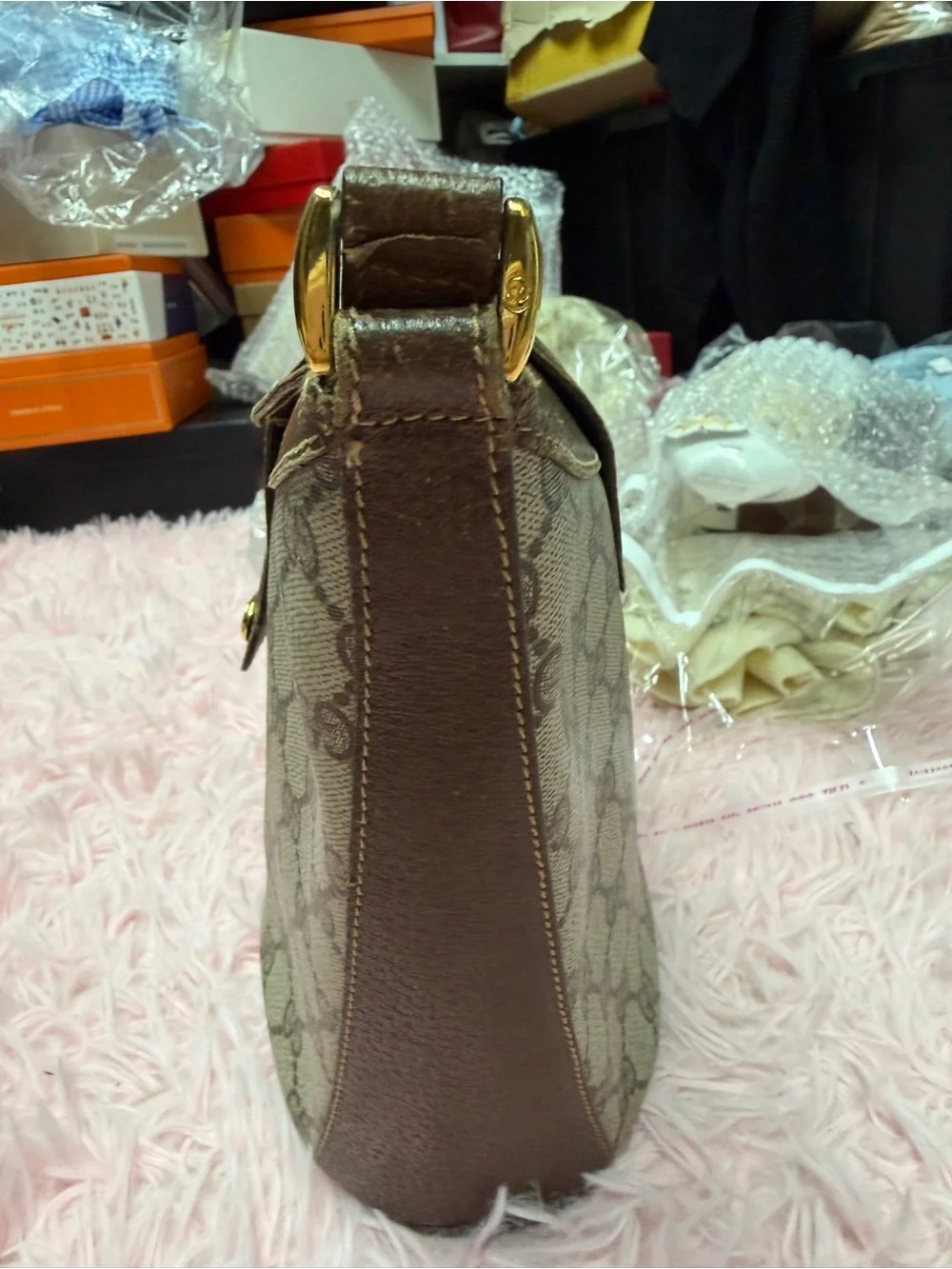 Gucci Beige Brown GG Canvas Hobo with Green-Red Web Stripe